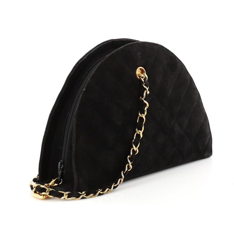 Black Chanel Vintage Quilted Suede Small Dome Chain Bag 