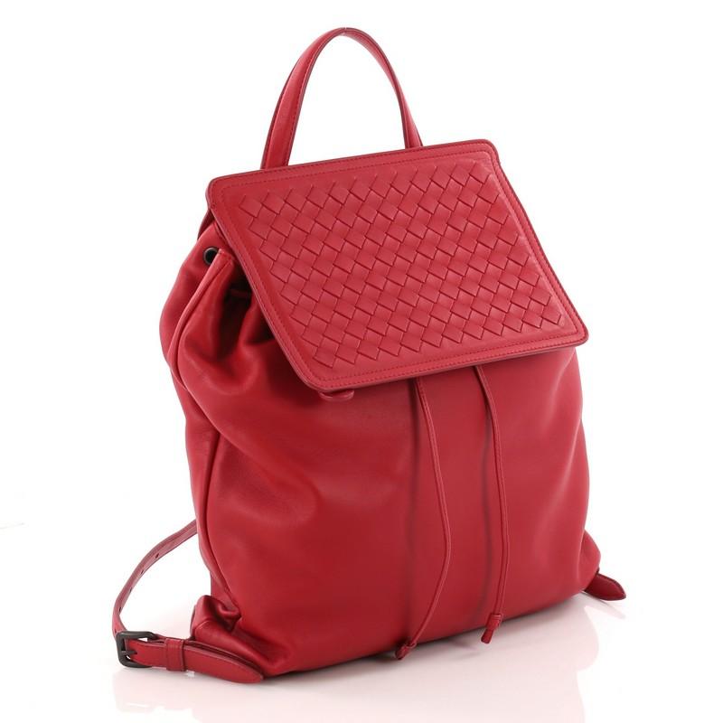 Red Bottega Veneta Backpack Leather with Intrecciato Medium