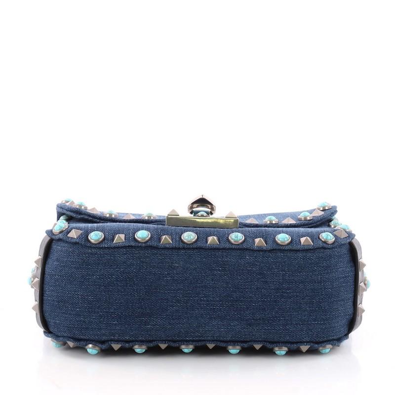 Women's Valentino Rolling Rockstud Crossbody Bag Denim with Cabochons Small