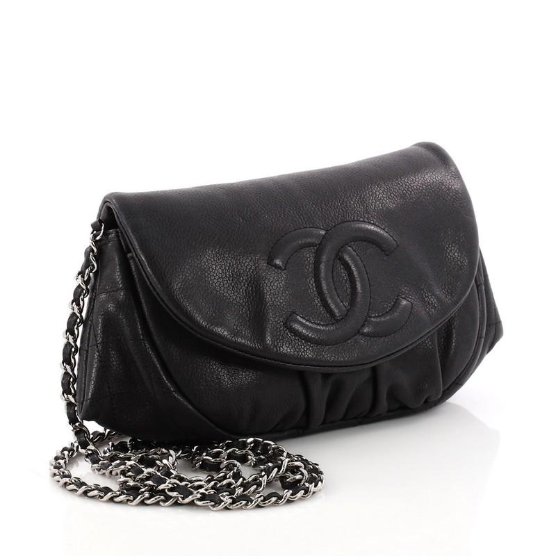 Black Chanel Half Moon Wallet on Chain Caviar