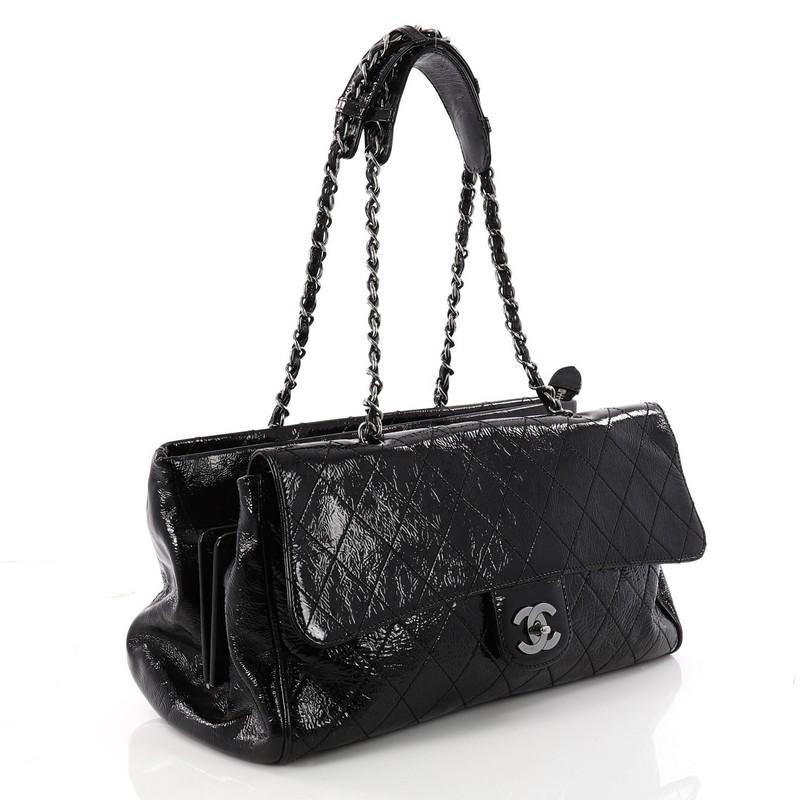 Black Chanel Ritz Flap Bag Quilted Patent Large