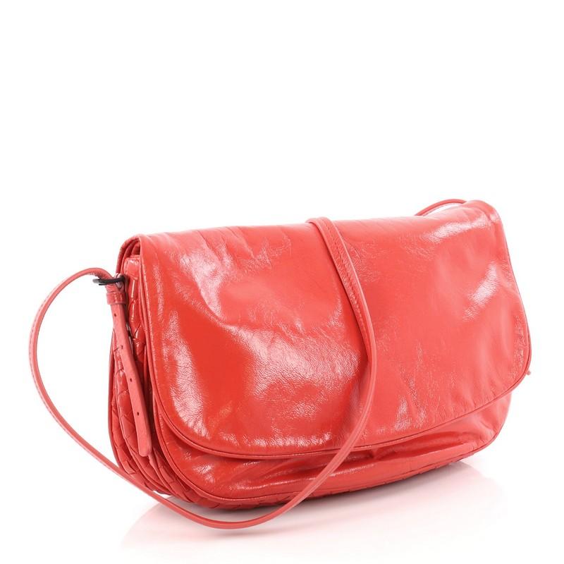 Red Bottega Veneta Flap Messenger Bag Leather with Intrecciato Detail Medium