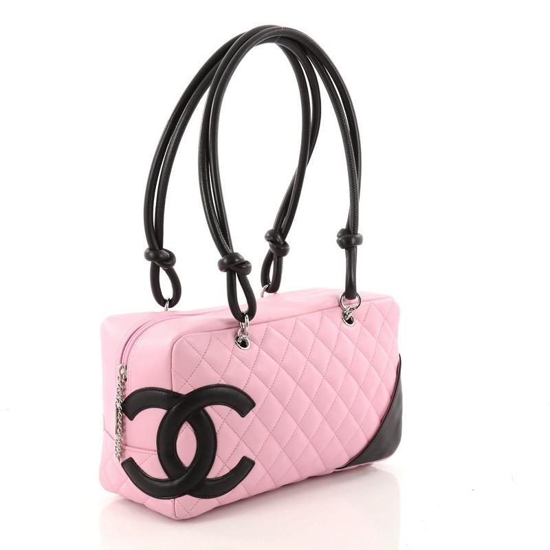 Pink Chanel Cambon Bowler Bag Quilted Leather Medium