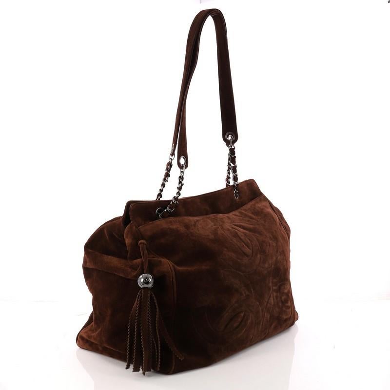 Black Chanel Triple CC Chain Shoulder Bag Suede Large