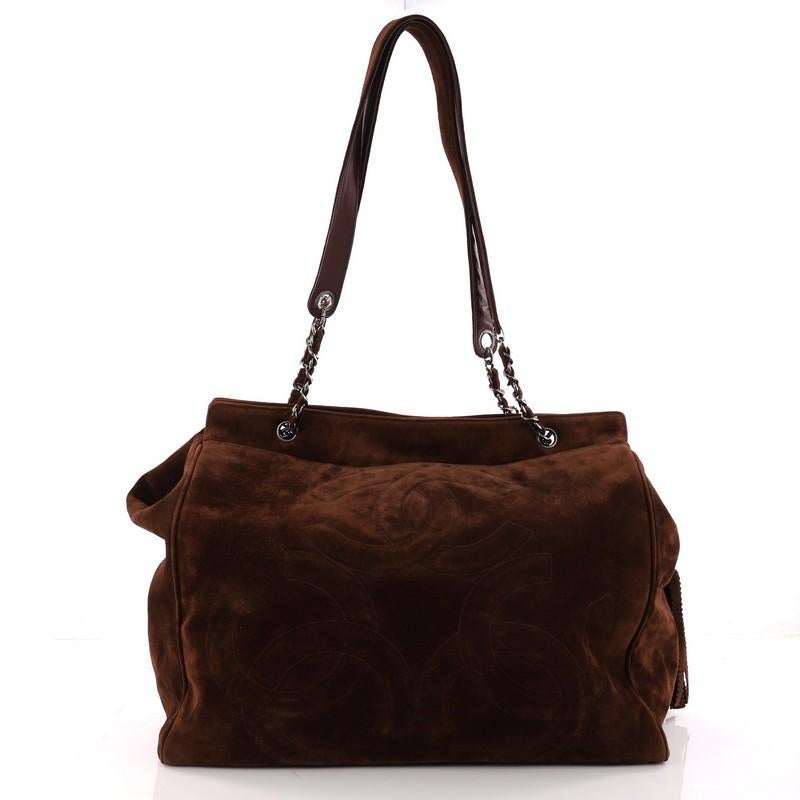 Chanel Triple CC Chain Shoulder Bag Suede Large In Good Condition In NY, NY