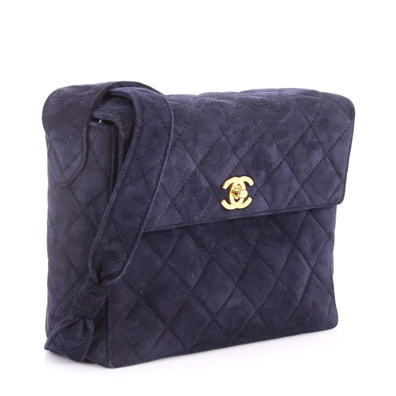 Black Chanel Vintage Top Handle Flap Bag Quilted Suede Small
