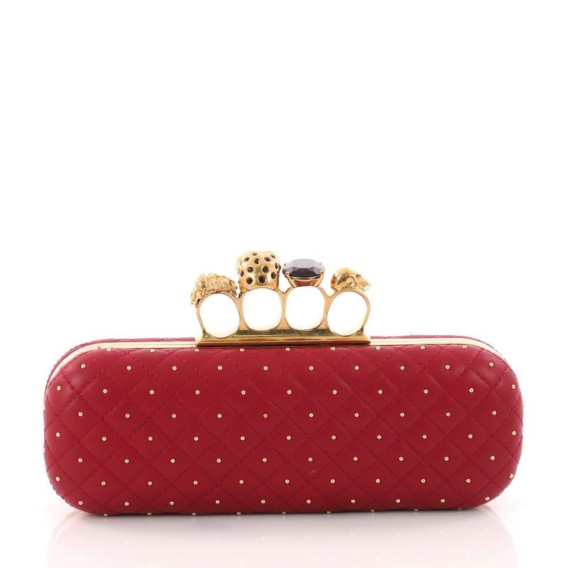 Alexander McQueen Knuckle Box Clutch Studded Quilted Leather Long In Good Condition In NY, NY