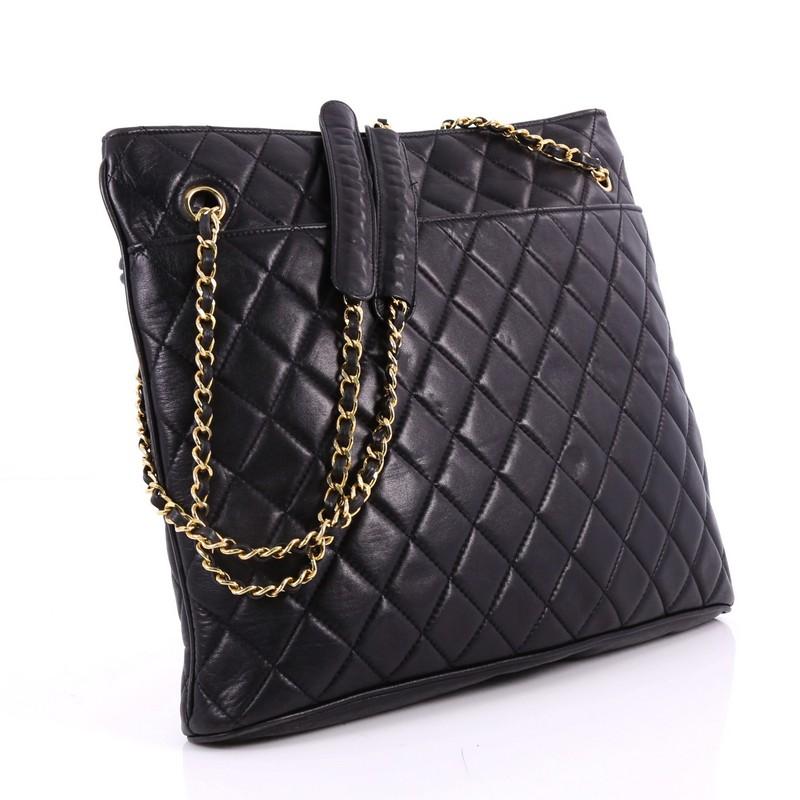 Black Chanel Vintage Zipped Chain Tote Quilted Leather Large