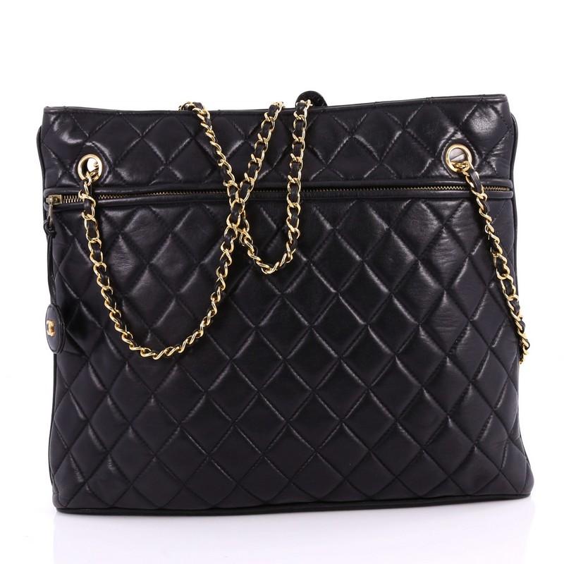 Chanel Vintage Zipped Chain Tote Quilted Leather Large In Good Condition In NY, NY
