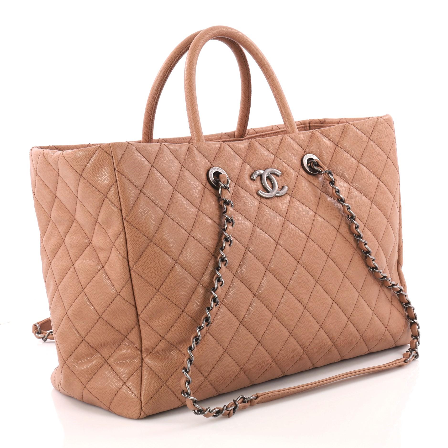 Brown Chanel Coco Handle Shopping Tote Quilted Caviar Large
