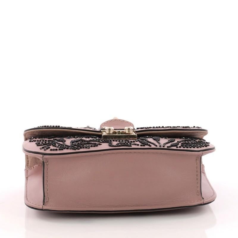 Women's or Men's Valentino Glam Lock Shoulder Bag Embroidered Leather Small