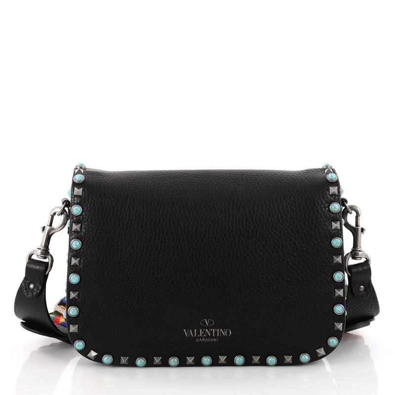  Valentino Rolling Rockstud Crossbody Bag Leather with Cabochons Medium In Excellent Condition In NY, NY