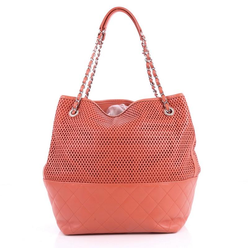 Orange Chanel Up In The Air Tote Perforated Leather North South