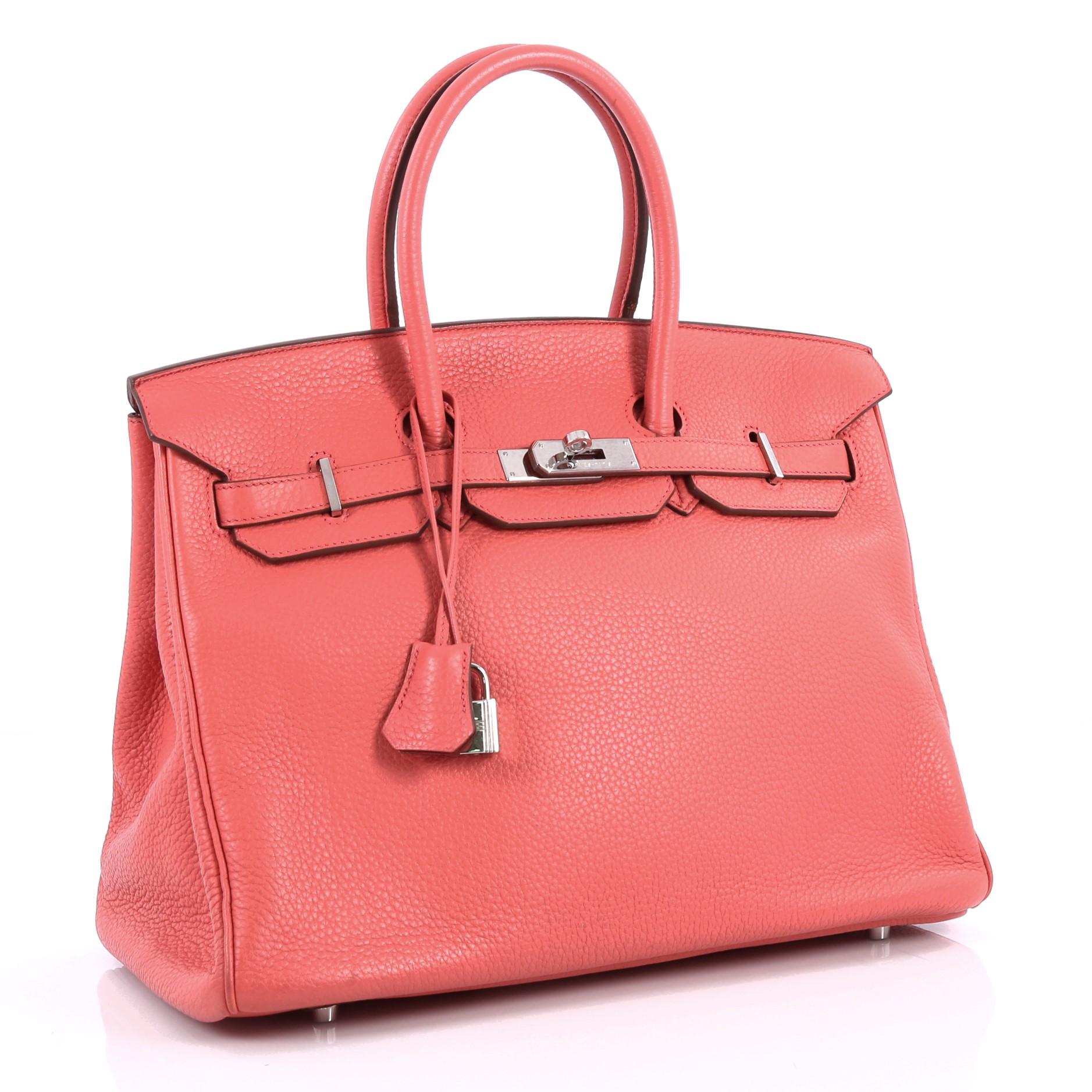 Pink Hermes Birkin Handbag Bougainvillea Clemence with Palladium Hardware 35