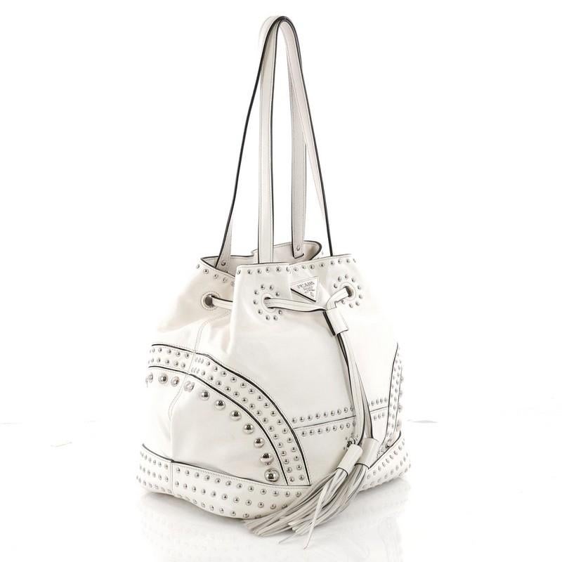  Prada Bucket Bag Studded Soft Calfskin Large In Good Condition In NY, NY