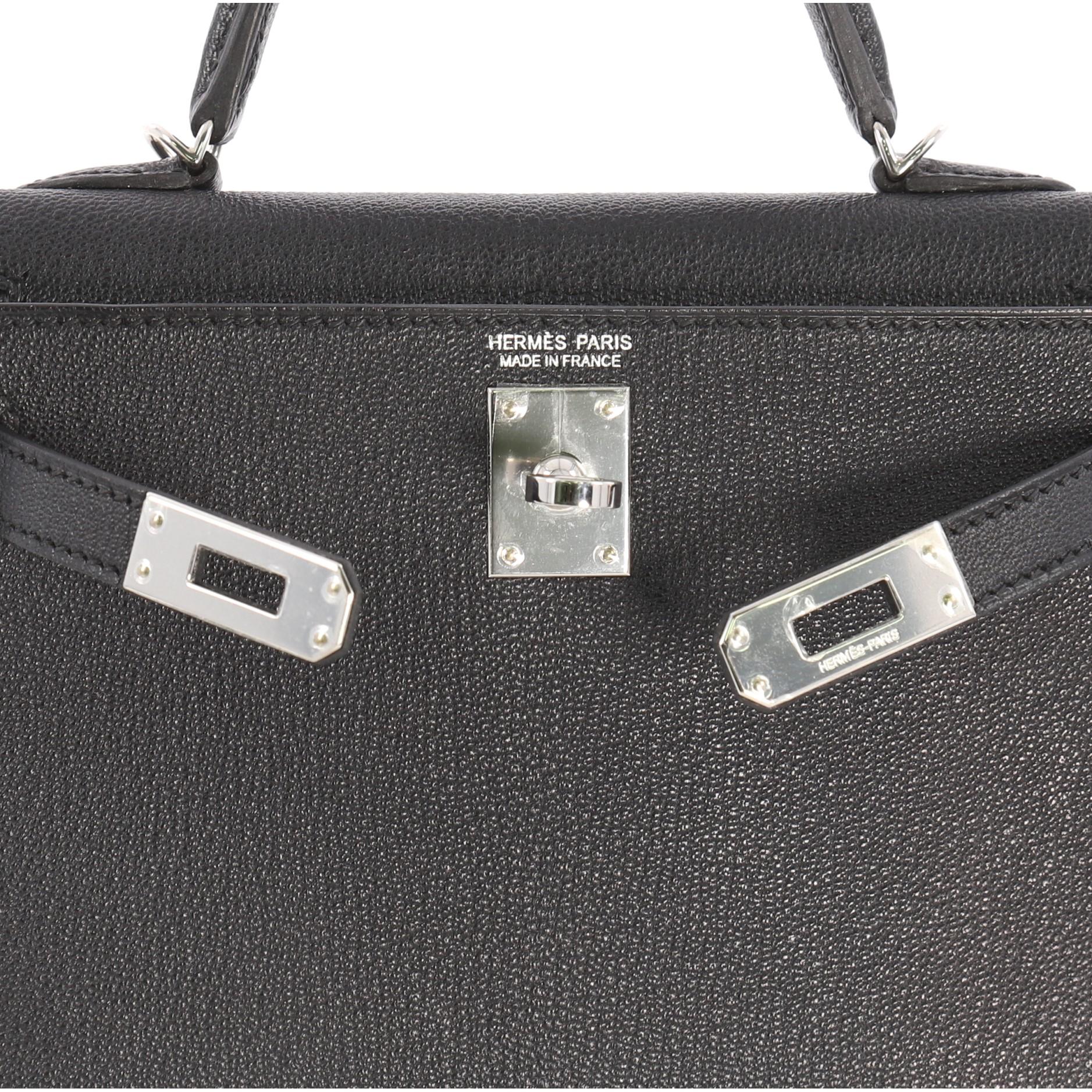 Women's or Men's Hermes Kelly Mini II Handbag Black Chevre Chandra with Palladium Hardware 20