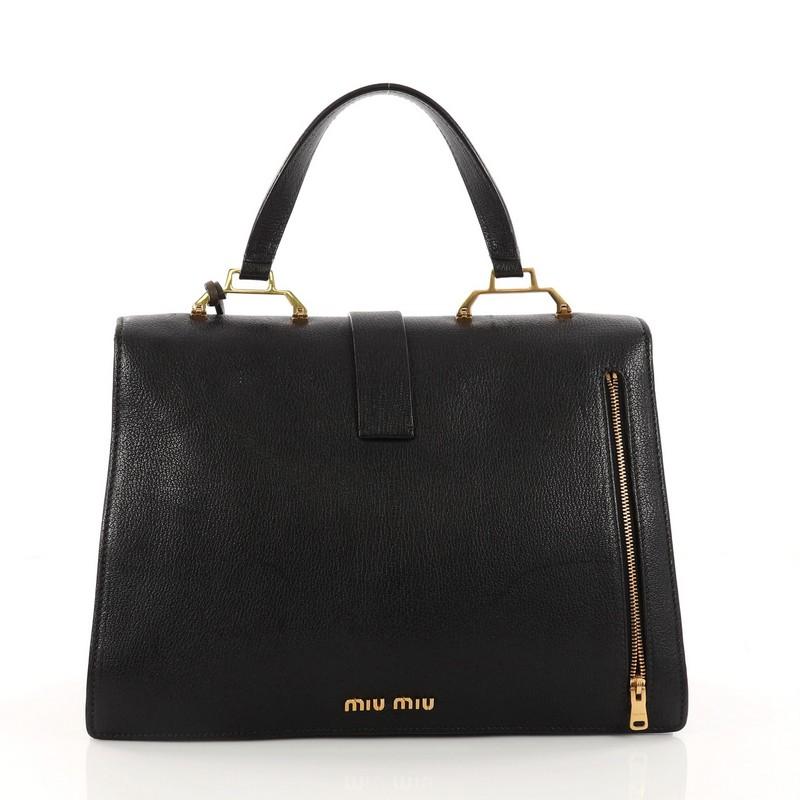 Black Miu Miu Bicolor Madras Convertible Compartment Top Handle Bag Leather Medium