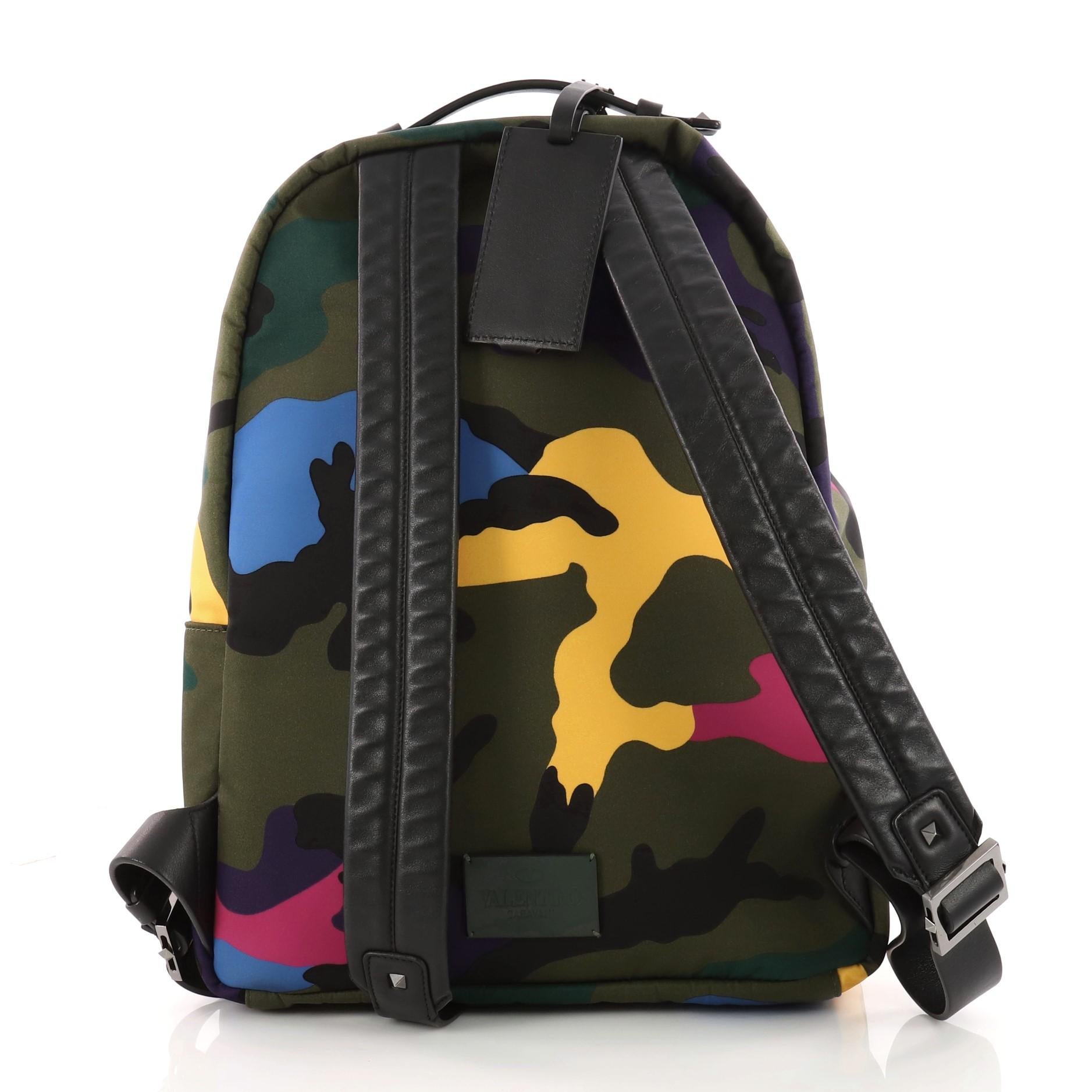 Valentino Camouflage Backpack Nylon and Leather Large In Good Condition In NY, NY
