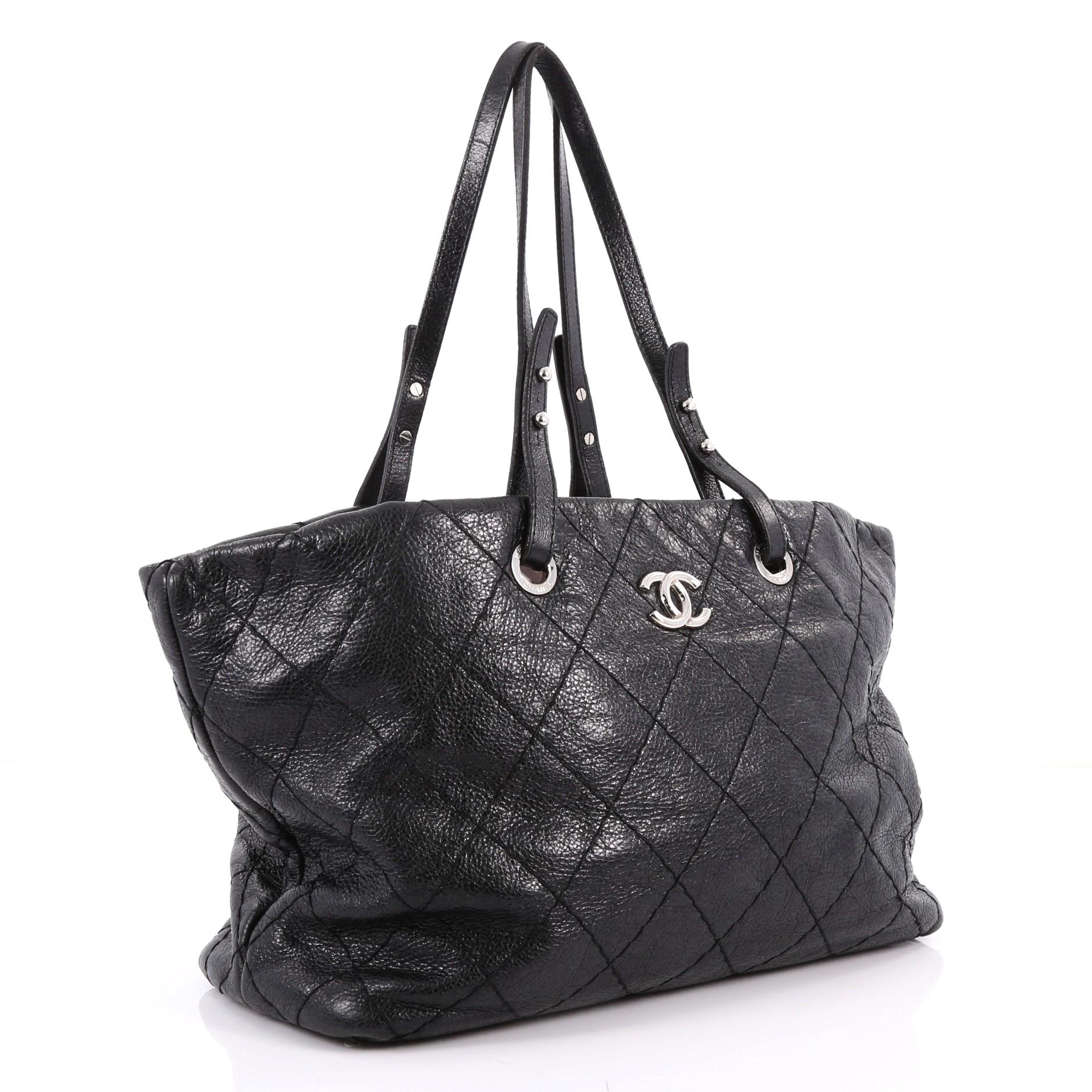 Black Chanel On The Road Tote Quilted Leather Small