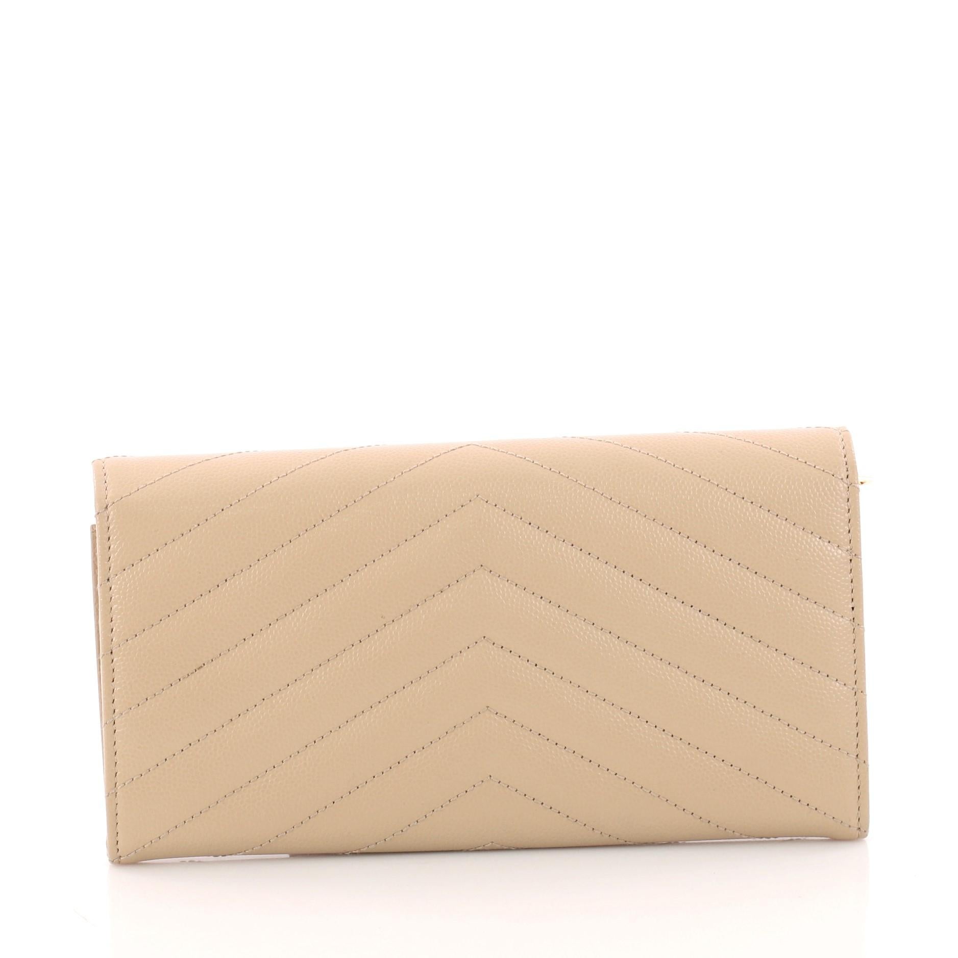 Saint Laurent Classic Monogram Flap Wallet Matelasse Chevron Leather Large In Good Condition In NY, NY