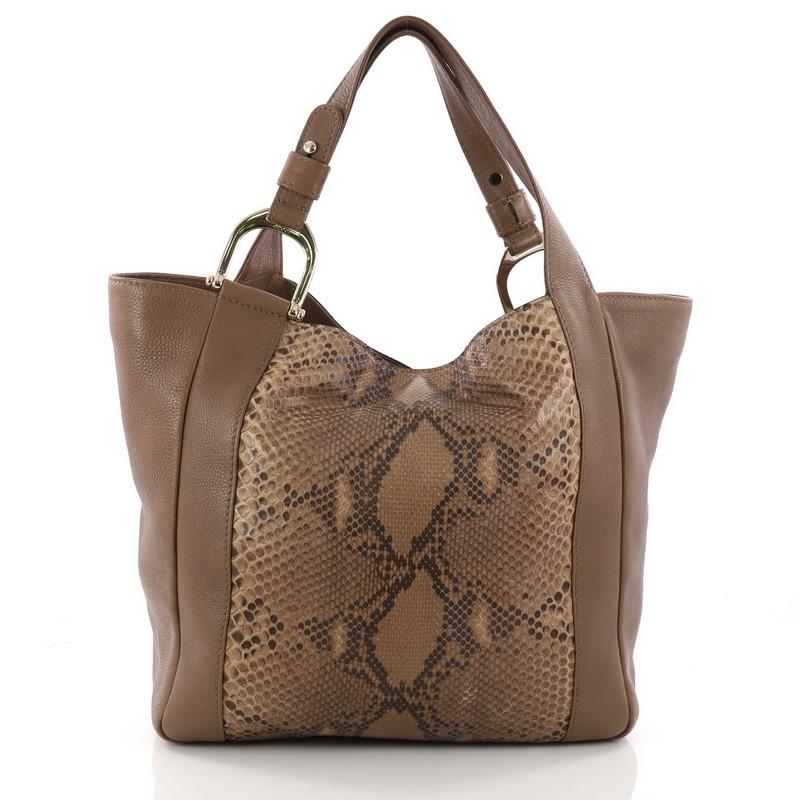 Brown Gucci Python And Leather Greenwich Tote 