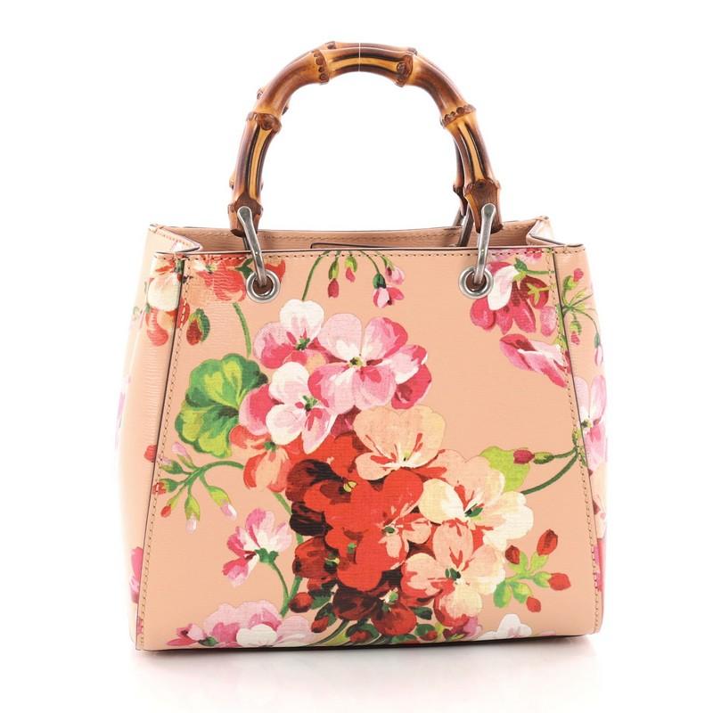Gucci Bamboo Shopper Tote Blooms Print Leather Mini In Excellent Condition In NY, NY