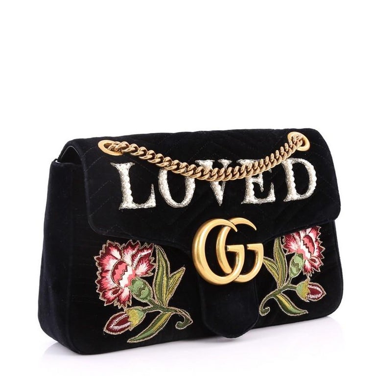 Gucci GG Marmont Flap Bag Embroidered Matelasse Velvet Medium at 1stdibs