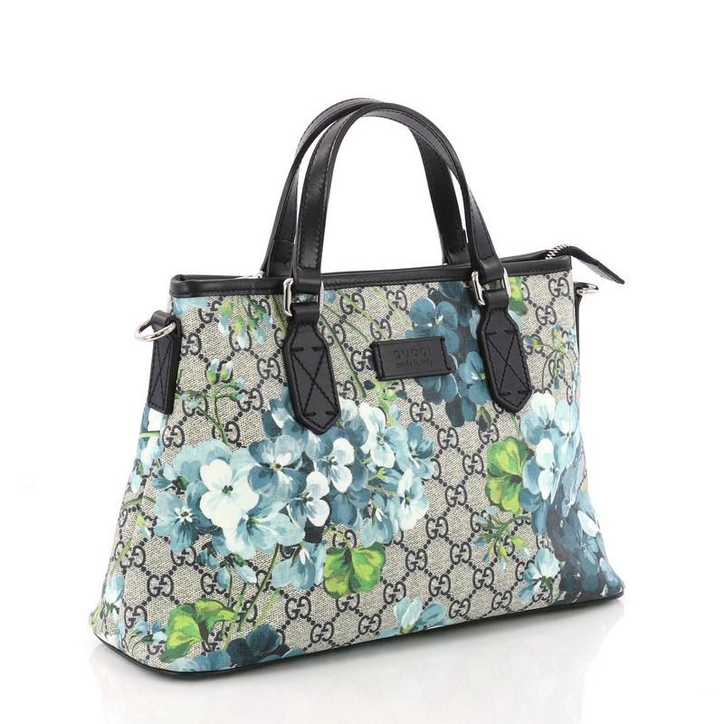Gray Gucci Convertible Tote Blooms Print GG Coated Canvas Small
