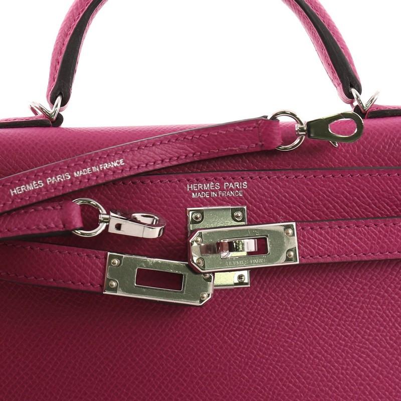Hermes Kelly Mini II Handbag Anemone Epsom with Palladium Hardware 20 In Excellent Condition In NY, NY