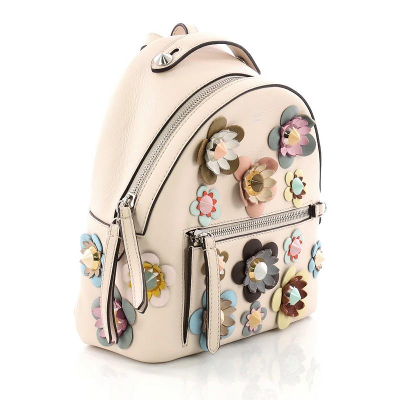 Beige Fendi By The Way Flowerland Backpack Embellished Leather Mini 