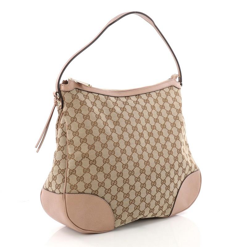 Brown Gucci Bree Hobo GG Canvas with Leather Large