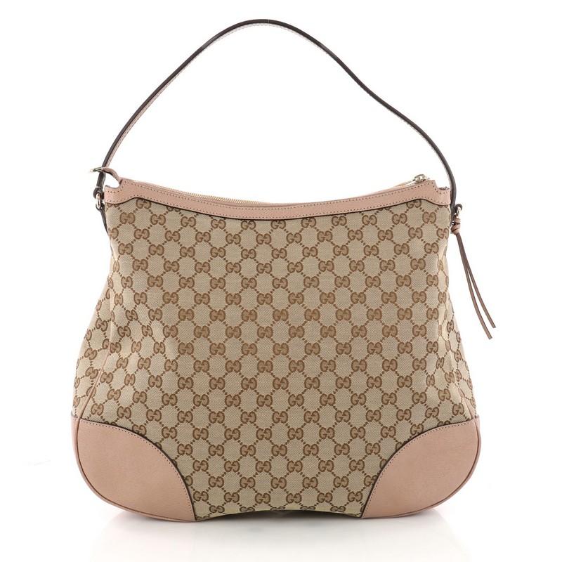 Gucci Bree Hobo GG Canvas with Leather Large In Excellent Condition In NY, NY