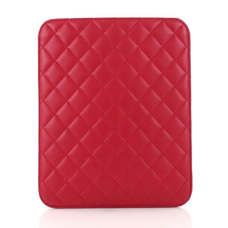 Red Chanel CC iPad Cover Quilted Lambskin