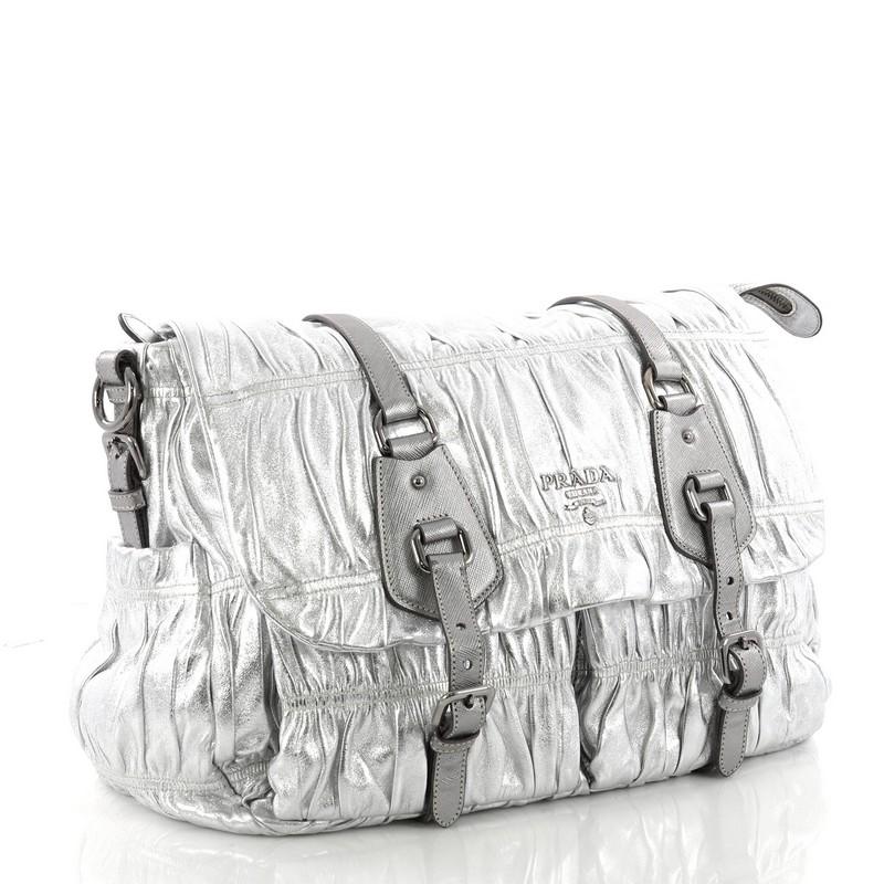 Gray Prada Gaufre Messenger Bag Nappa Leather Large