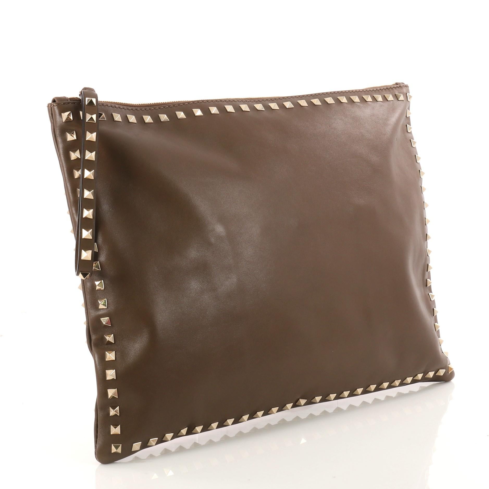 Brown Valentino Rockstud Pouch Leather Oversized