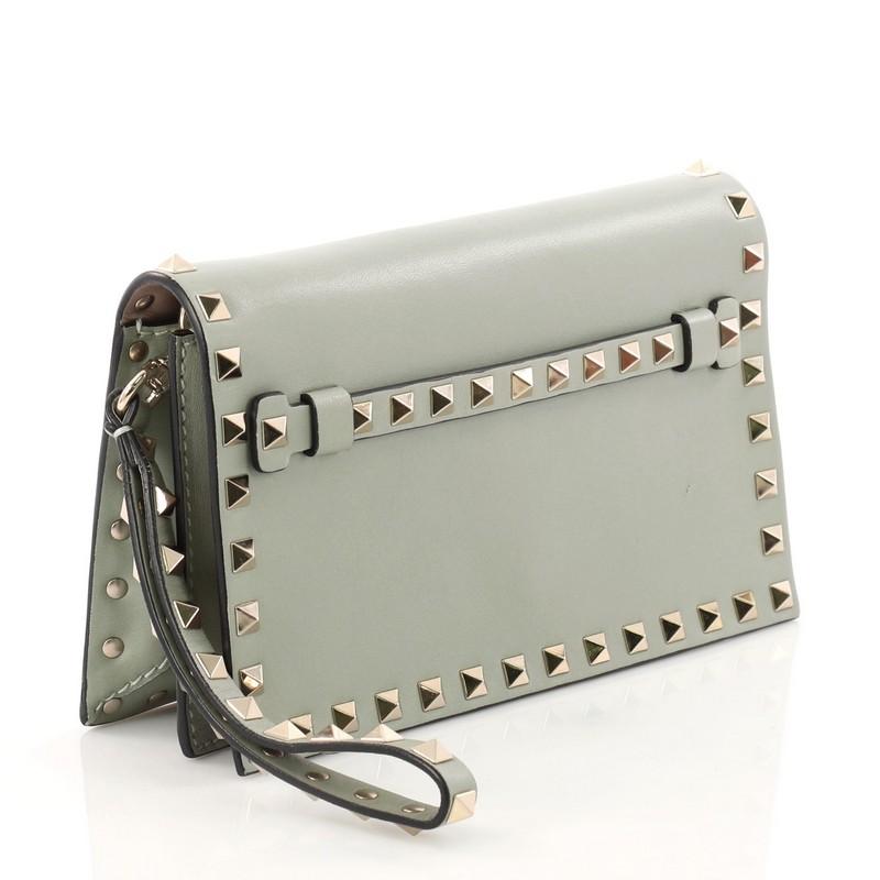 Gray Valentino Rockstud Flap Clutch Leather Small
