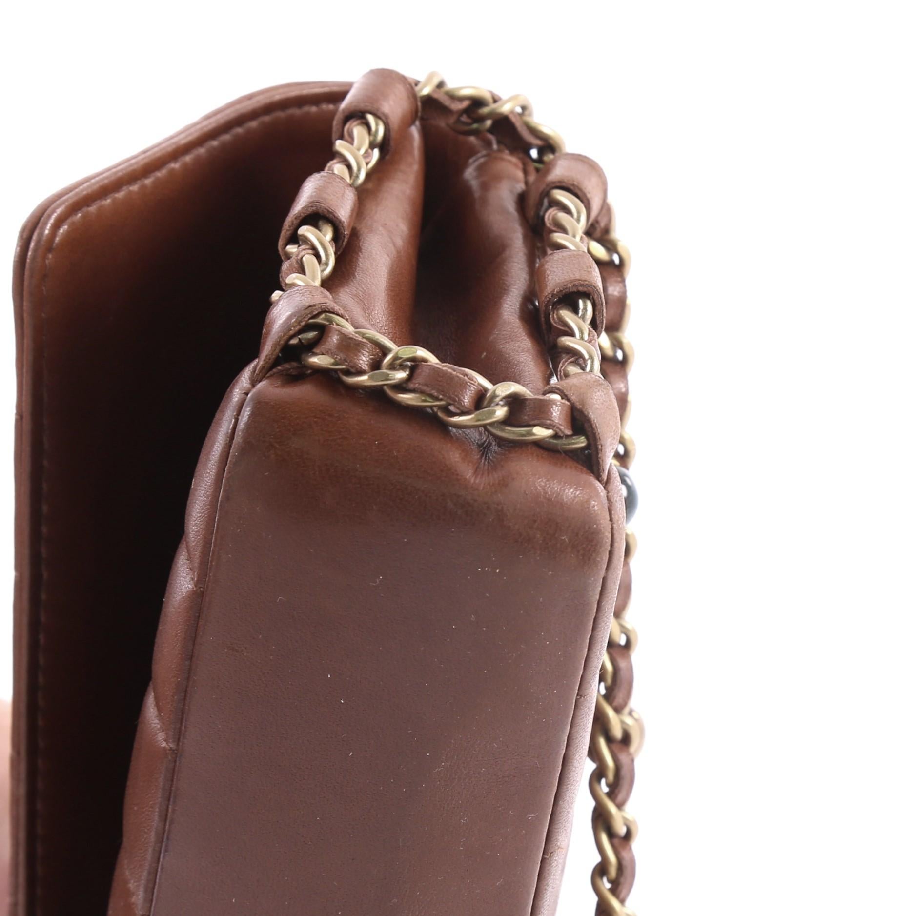 Chanel Chocolate Bar Beaded Chain Flap Bag Quilted Calfskin East West 2