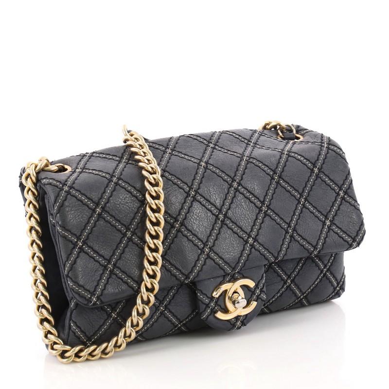 Black Chanel Metallic Stitch Flap Bag Quilted Leather Small