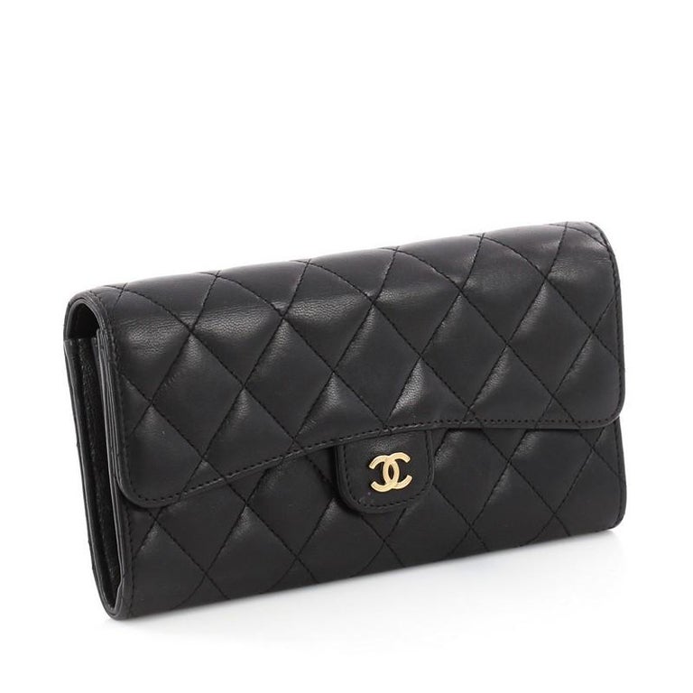 Chanel CC Gusset Classic Flap Wallet Quilted Lambskin Long at 1stDibs