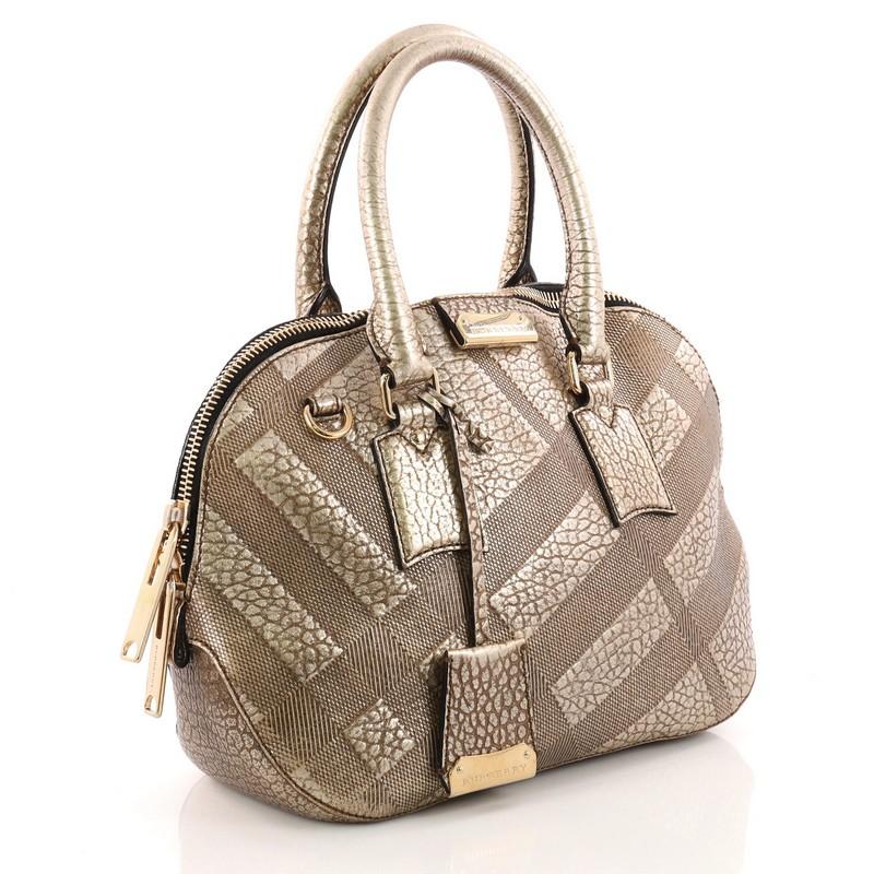 Brown Burberry Orchard Bag Embossed Check Leather Small