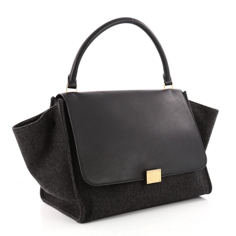 Black Celine Trapeze Leather and Felt Medium Handbag 