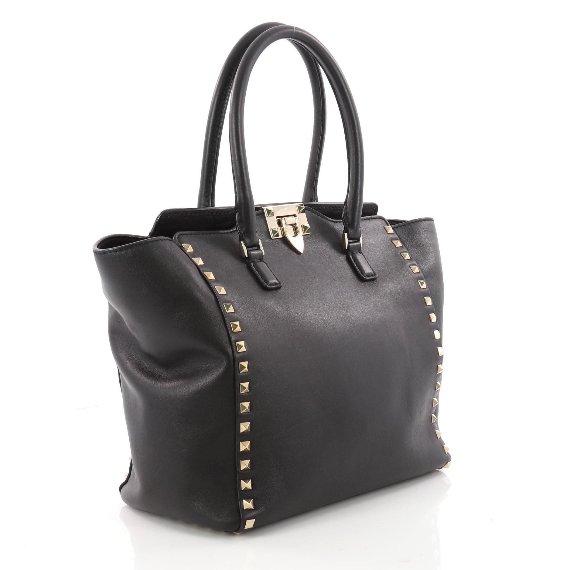 Black Valentino Rockstud Tote Rigid Leather Medium