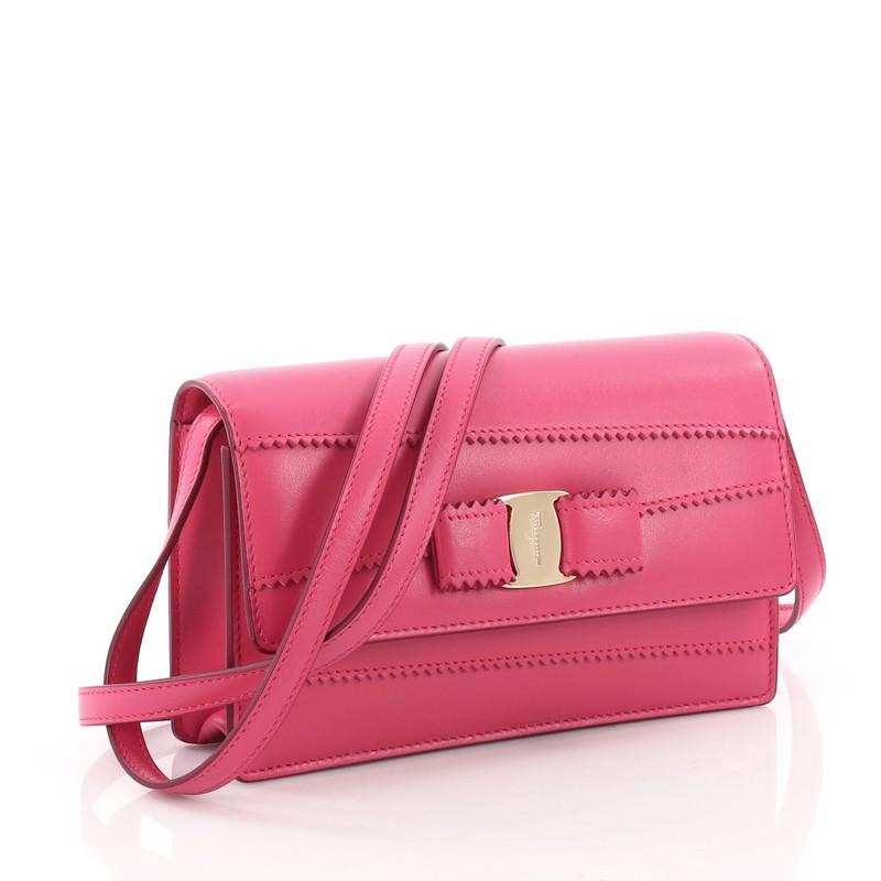 Pink Salvatore Ferragamo Ginny Crossbody Bag Stitched Leather Mini