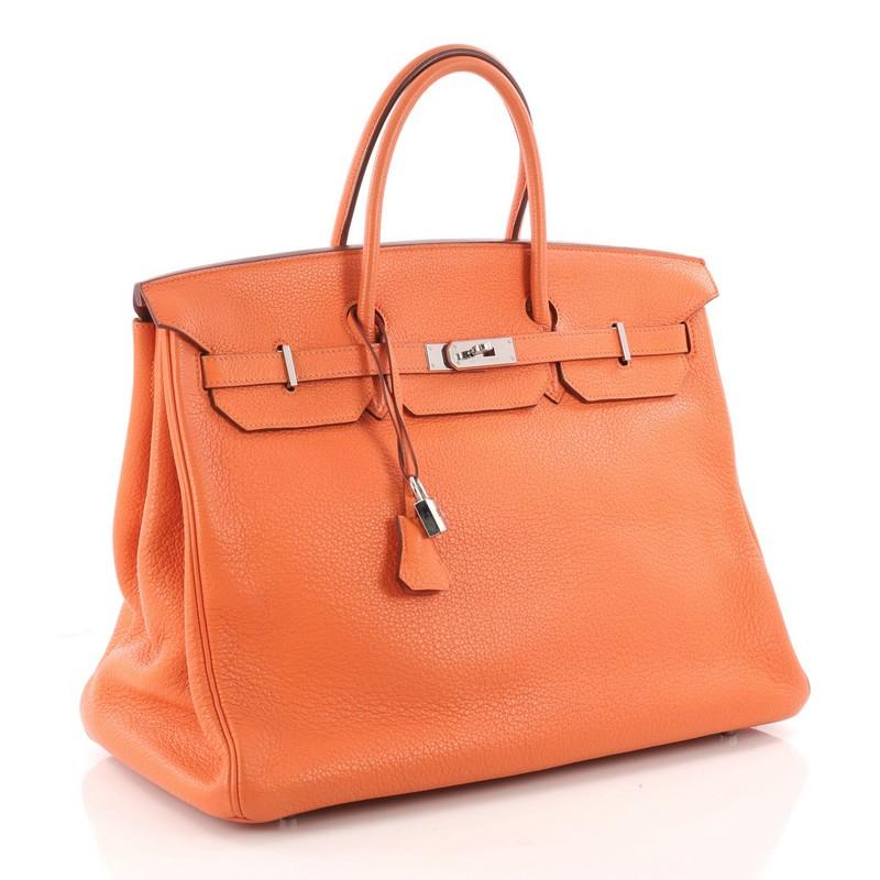 Hermes Birkin Handbag Orange Clemence with Palladium Hardware 40 In Good Condition In NY, NY