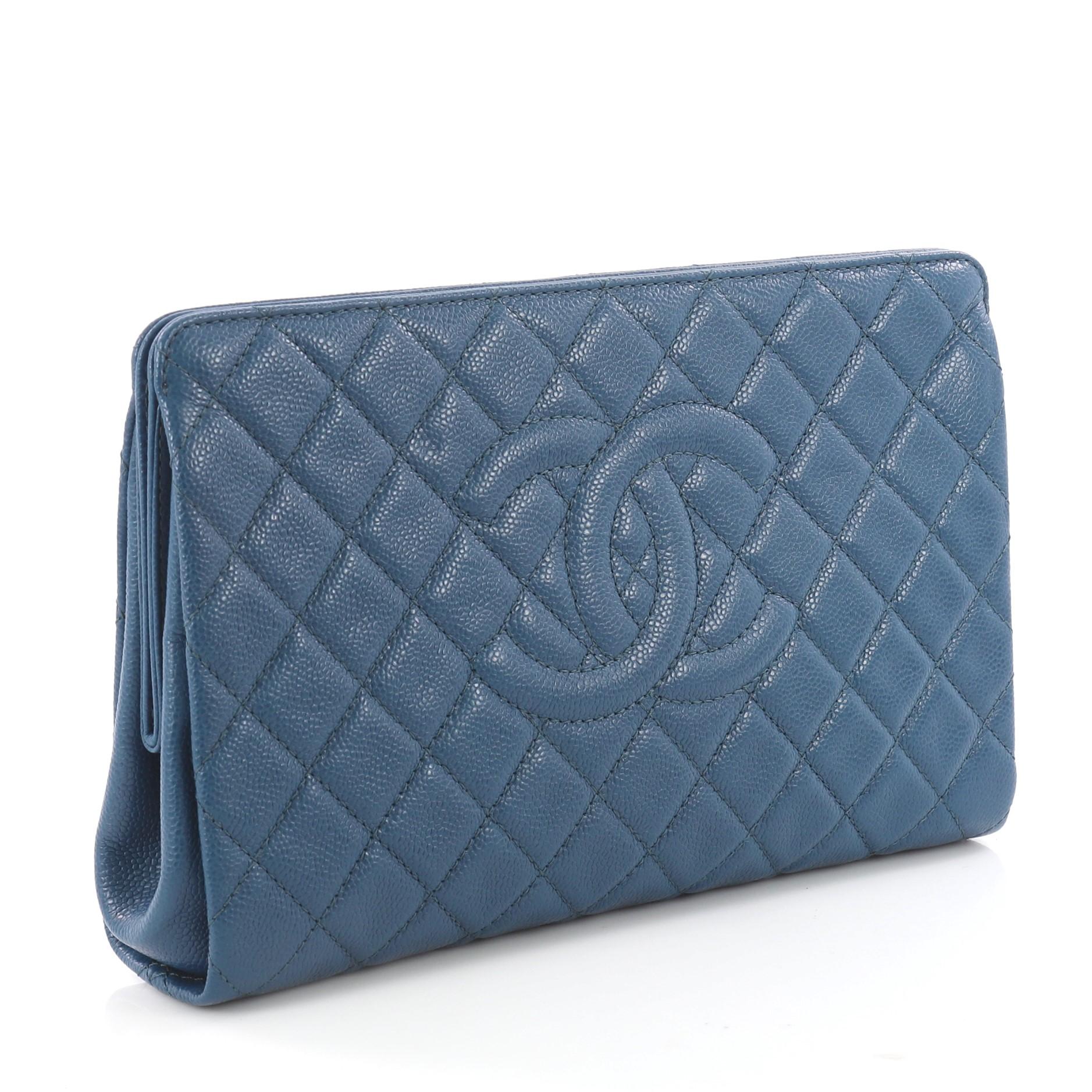 Blue Chanel Timeless CC Clutch Quilted Caviar Large 