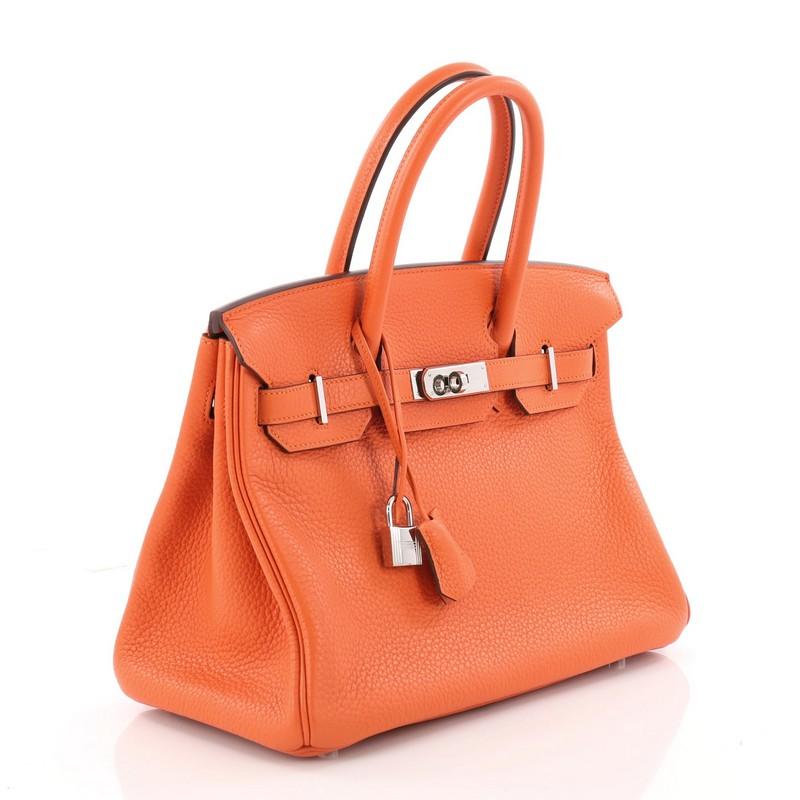 Red Hermes Birkin Handbag Orange Clemence with Palladium Hardware 30