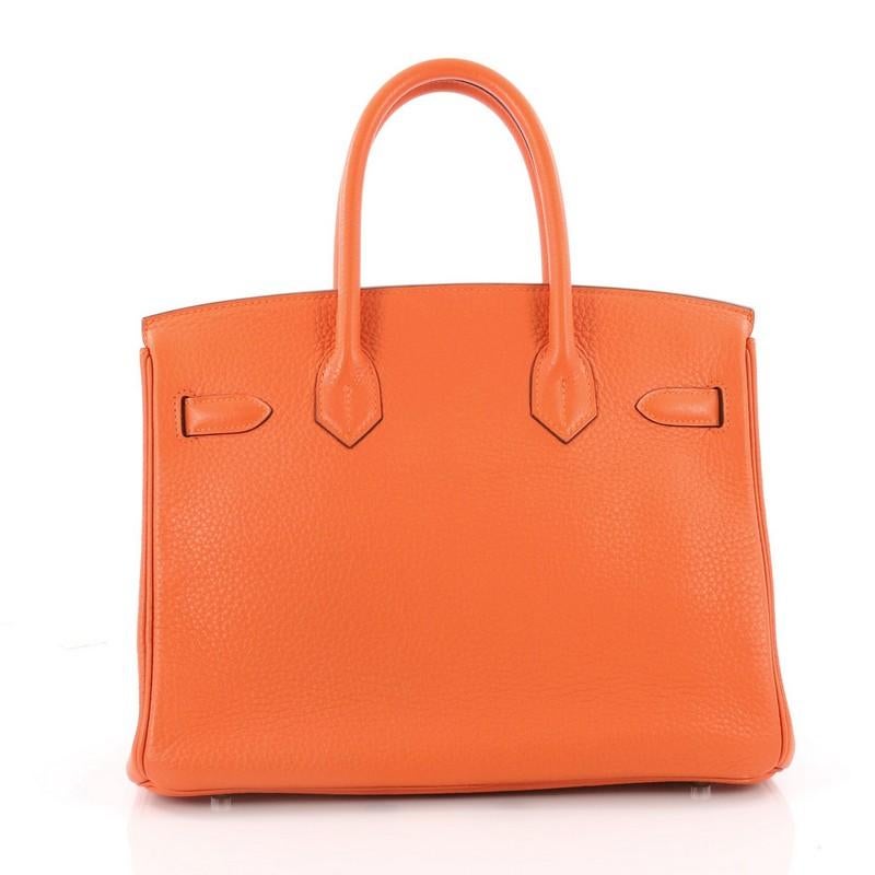 Hermes Birkin Handbag Orange Clemence with Palladium Hardware 30 In Good Condition In NY, NY