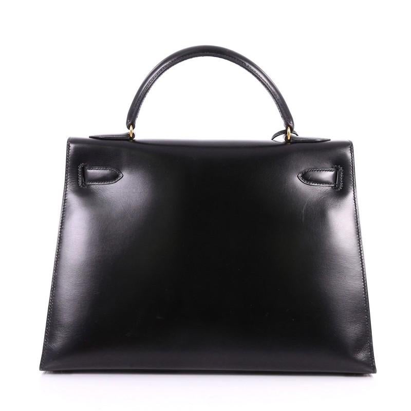 Women's or Men's Hermes Kelly Handbag Black Box Calf with Gold