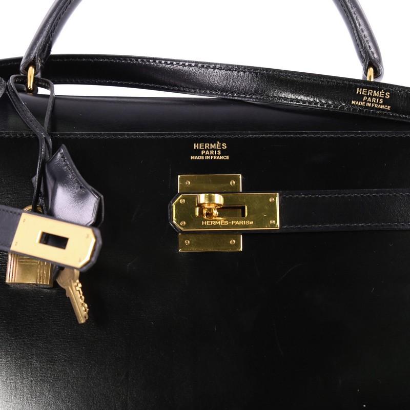 Hermes Kelly Handbag Black Box Calf with Gold 4