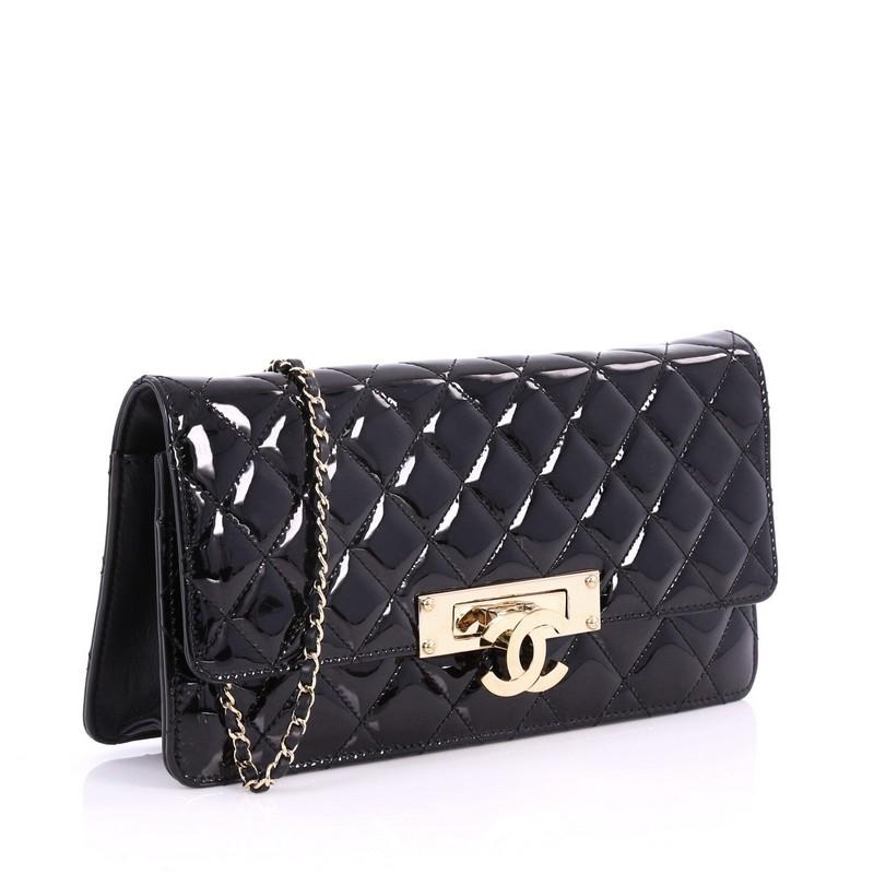 Black Chanel Golden Class Wallet on Chain Quilted Patent East West